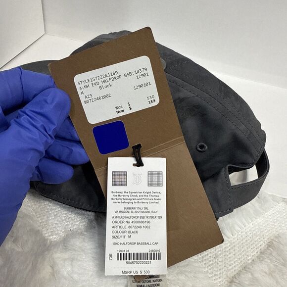 Burberry Technical Cotton EKD Baseball Cap 8072245 Grey Medium NWT $530 - Picture 7 of 8